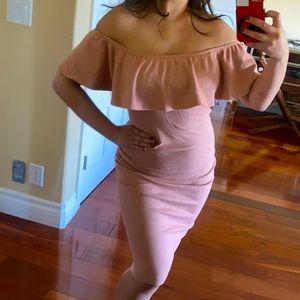 Shein Pink Off the Shoulder Midi Dress